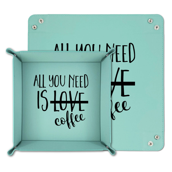 Coffee Lover Teal Faux Leather Valet Trays - PARENT MAIN