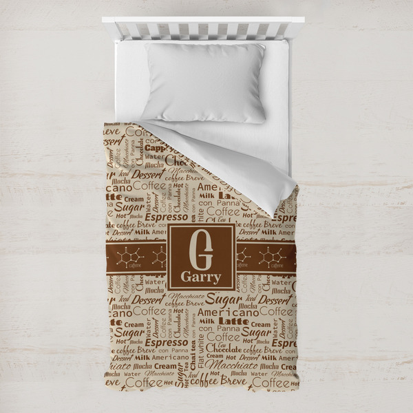 Custom Coffee Lover Toddler Duvet Cover w/ Name and Initial