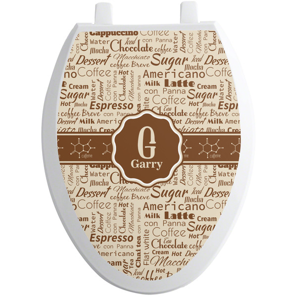 Custom Coffee Lover Toilet Seat Decal - Elongated (Personalized)
