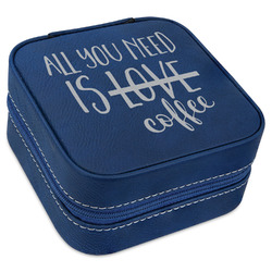 Coffee Lover Travel Jewelry Box - Navy Blue Leather