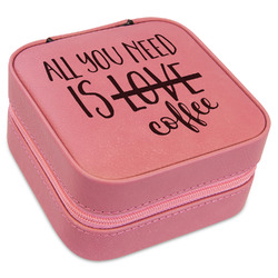 Coffee Lover Travel Jewelry Boxes - Pink Leather
