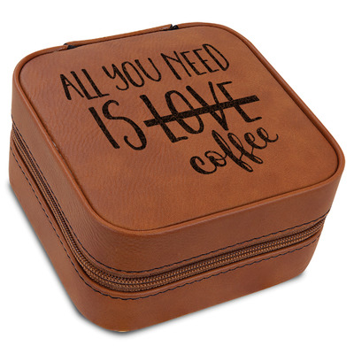 Custom Coffee Lover Travel Jewelry Box - Leather