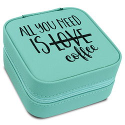 Coffee Lover Travel Jewelry Box - Teal Leather