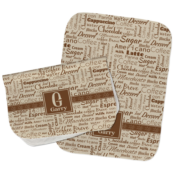 Custom Coffee Lover Burp Cloths - Fleece - Set of 2 w/ Name and Initial