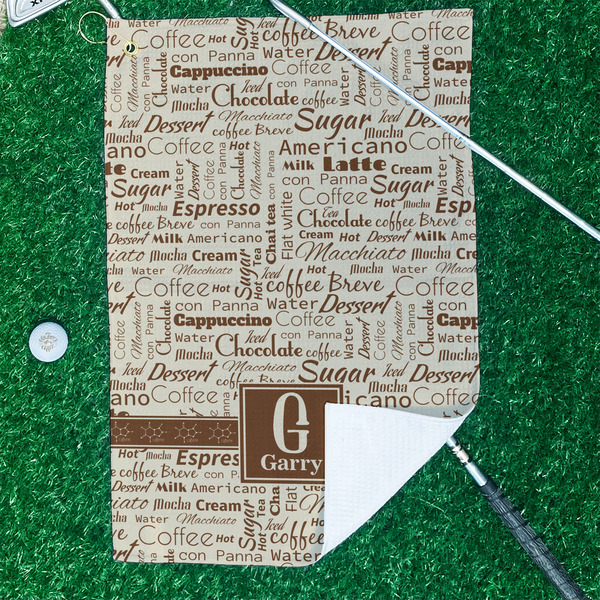 Coffee Lover Waffle Weave Golf Towel - In Context