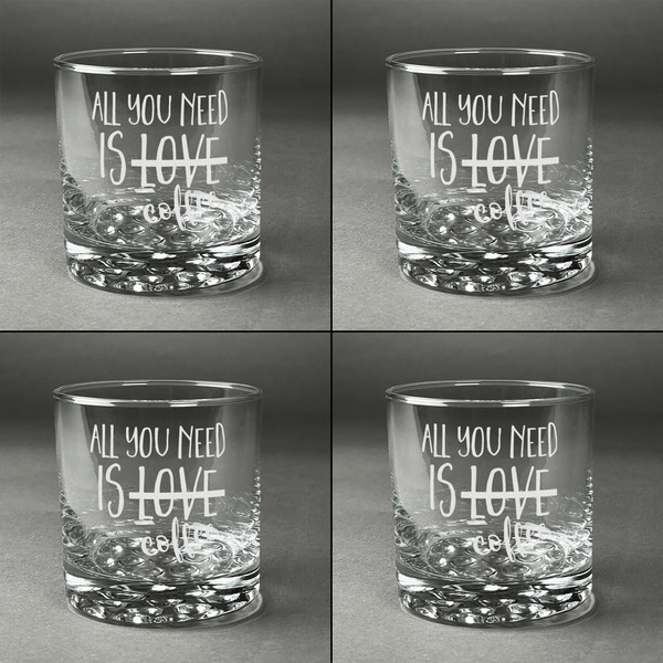 Coffee Lover Whiskey Glasses - Set of 4 all Engraved