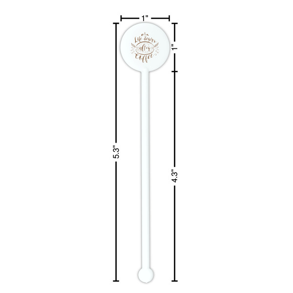 Coffee Lover White Plastic 5.5" Stir Stick - Round - Dimensions