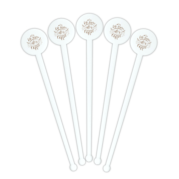 Coffee Lover White Plastic 7" Stir Stick - Round - Fan View