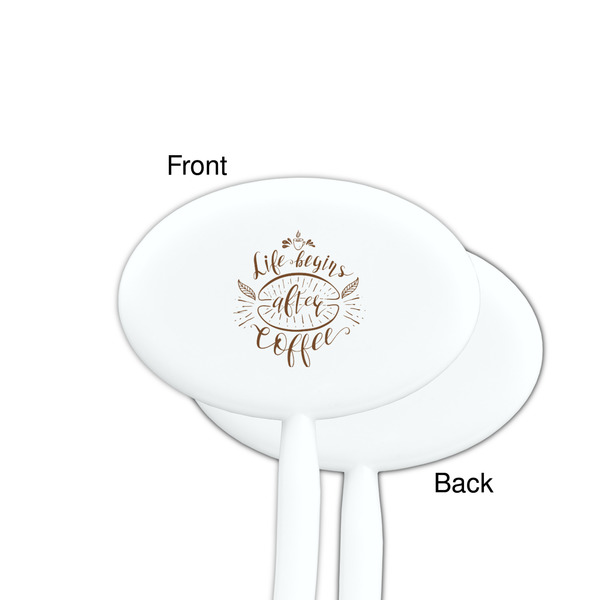 Coffee Lover White Plastic 7" Stir Stick - Single Sided - Oval - Front & Back