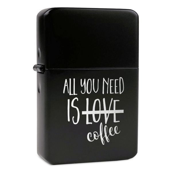 Custom Coffee Lover Windproof Lighter - Black - Single Sided & Lid Engraved