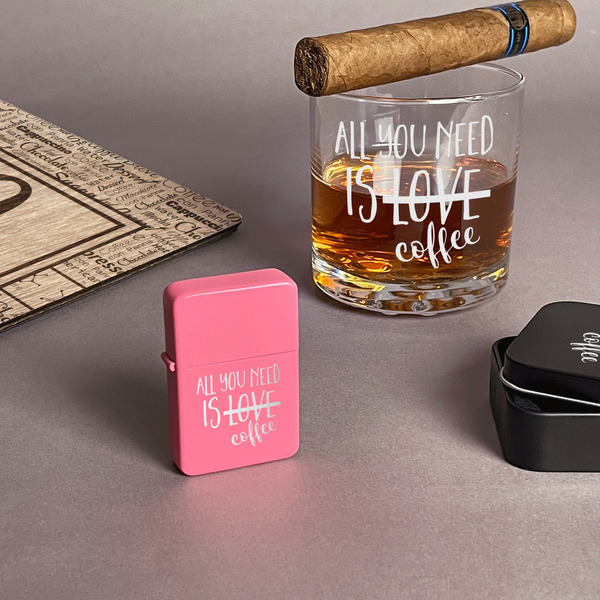 Coffee Lover Windproof Lighters - Pink - In Context
