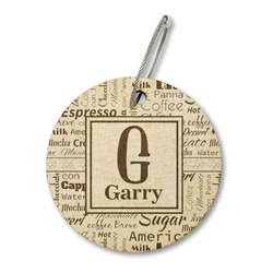 Coffee Lover Wood Luggage Tag - Round (Personalized)