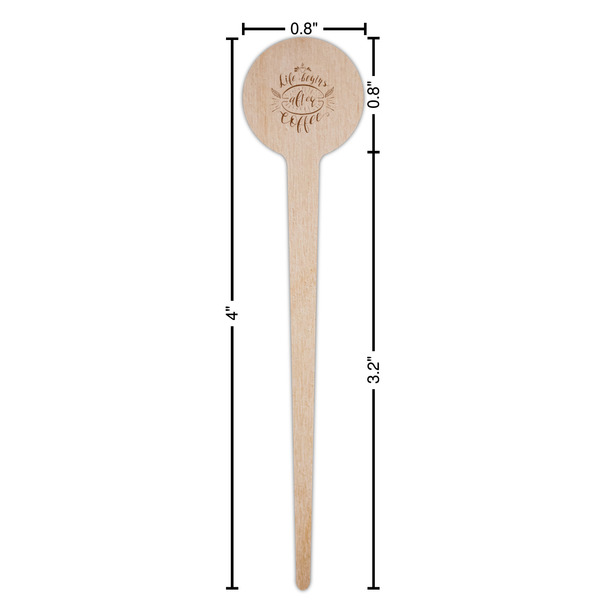 Coffee Lover Wooden 4" Food Pick - Round - Dimensions