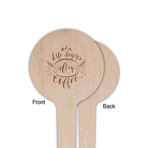 Coffee Lover Wooden 4" Food Pick - Round - Single Sided - Front & Back