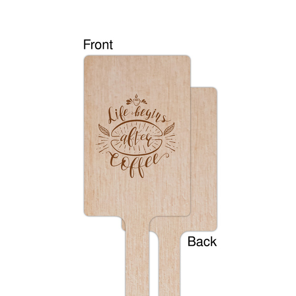 Coffee Lover Wooden 6.25" Stir Stick - Rectangular - Single - Front & Back