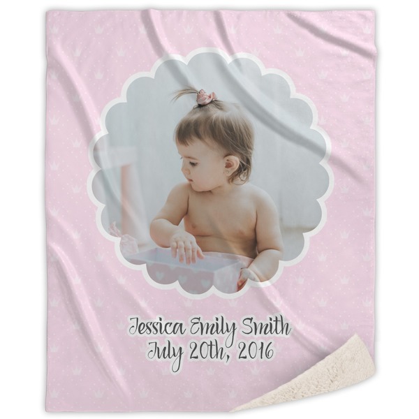 Custom Baby Girl Photo Sherpa Throw Blanket - 60"x80" (Personalized)