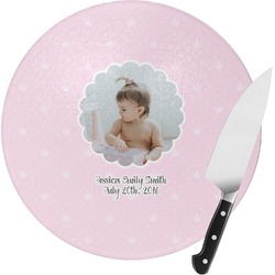 Baby Girl Photo Round Glass Cutting Board - Small (Personalized)