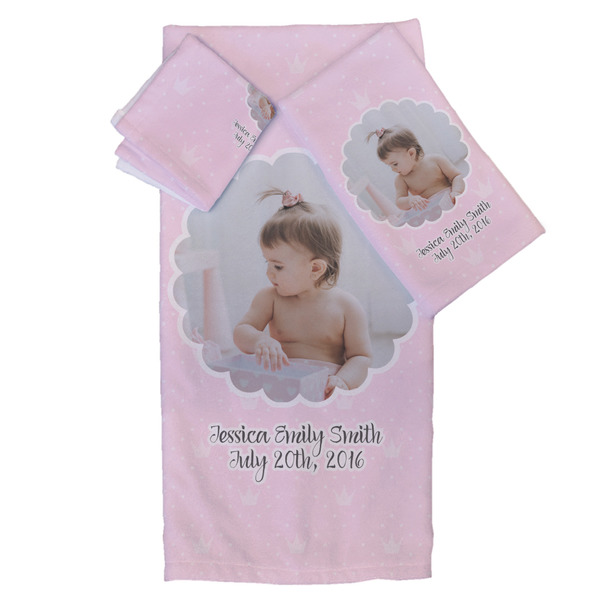 Custom Baby Girl Photo Bath Towel Set - 3 Pcs