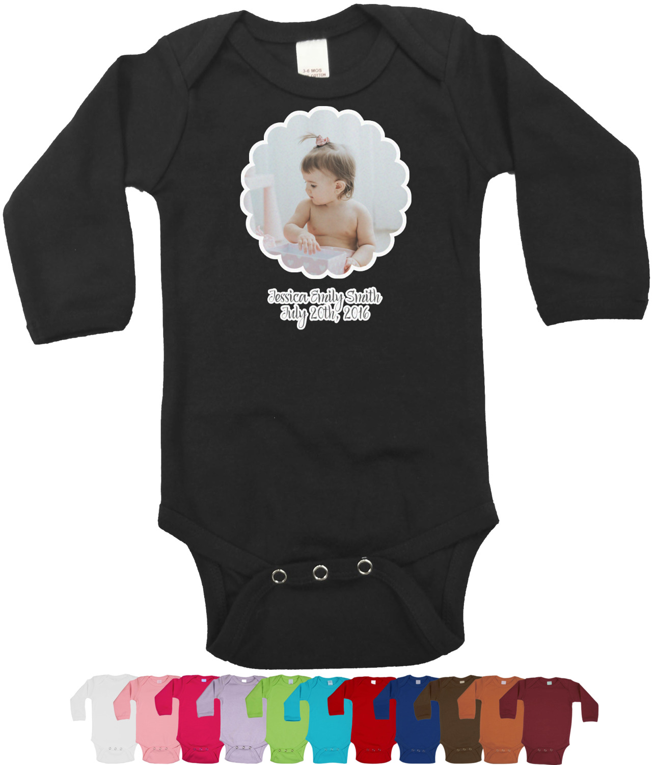 Baby Girl Photo Long Sleeves Bodysuit 12 Colors (Personalized