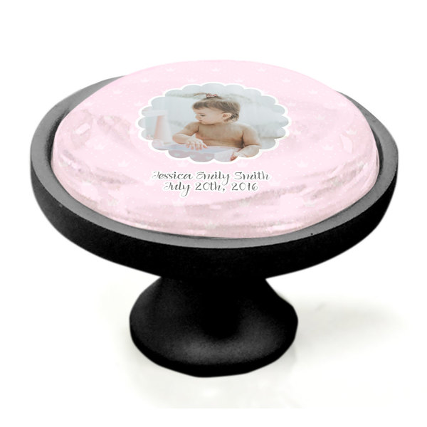 Baby Girl Photo Black Custom Cabinet Knob (Side)