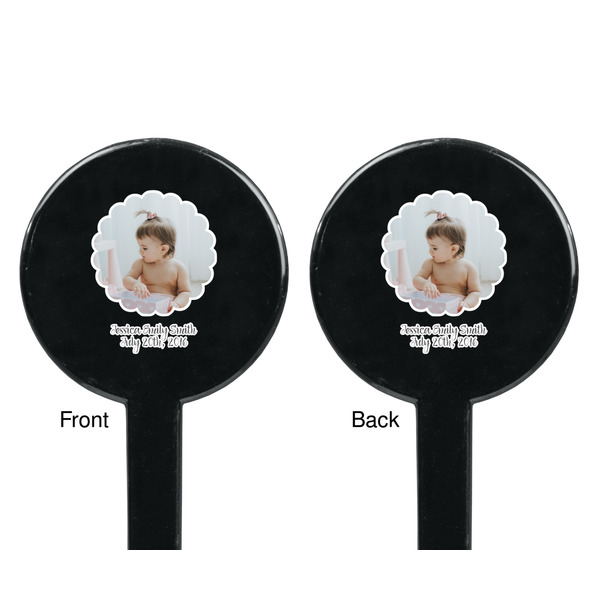 Baby Girl Photo Black Plastic 7" Stir Stick - Double Sided - Round - Front & Back