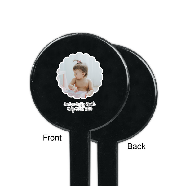 Baby Girl Photo Black Plastic 7" Stir Stick - Single Sided - Round - Front & Back