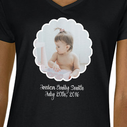 Baby Girl Photo Women's V-Neck T-Shirt - Black - Large