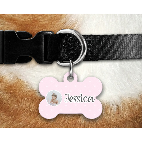 Baby Girl Photo Bone Shaped Dog Tag on Collar & Dog