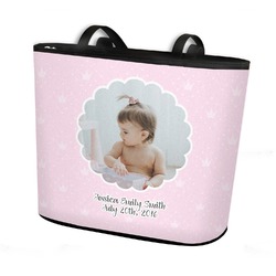 Baby Girl Photo Bucket Tote w/ Genuine Leather Trim (Personalized)