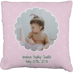Baby Girl Photo Faux-Linen Throw Pillow 16" (Personalized)