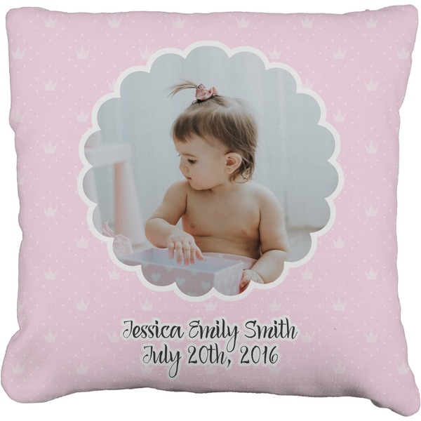 Custom Baby Girl Photo Faux-Linen Throw Pillow 16" (Personalized)