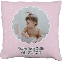 Baby Girl Photo Faux-Linen Throw Pillow 18" (Personalized)