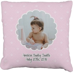 Baby Girl Photo Faux-Linen Throw Pillow 20" (Personalized)