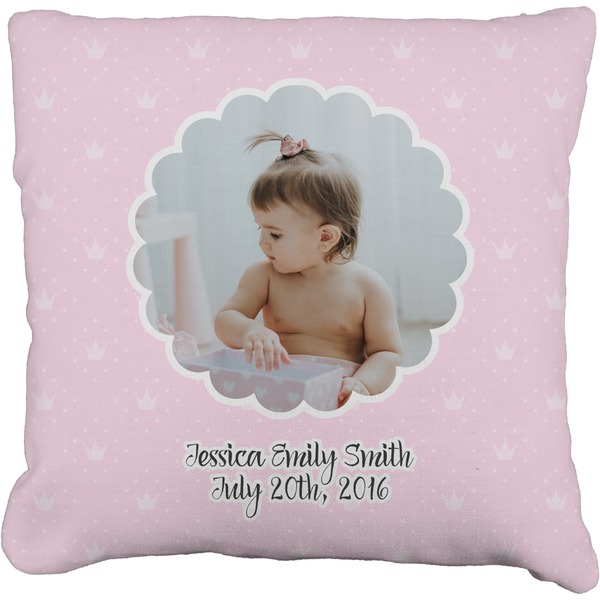 Custom Baby Girl Photo Faux-Linen Throw Pillow 20" (Personalized)