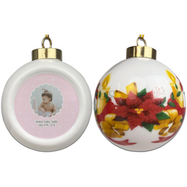 Baby Girl Photo Ceramic Christmas Ornament - Poinsettias (APPROVAL)