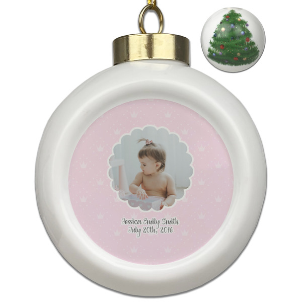 Custom Baby Girl Photo Ceramic Ball Ornament - Christmas Tree