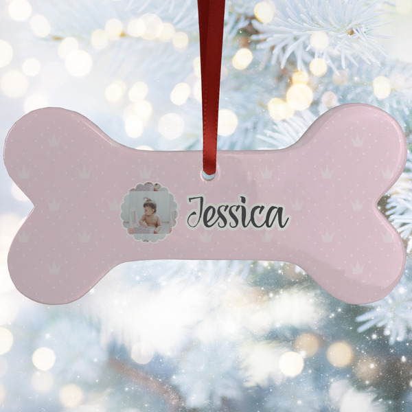 Custom Baby Girl Photo Ceramic Dog Ornament