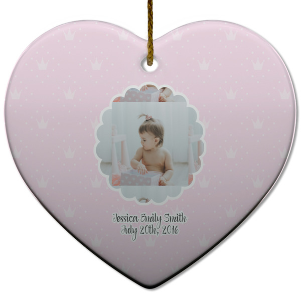 Custom Baby Girl Photo Heart Ceramic Ornament