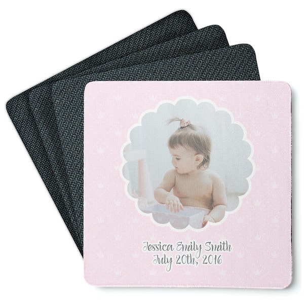 Custom Baby Girl Photo Square Rubber Backed Coasters - Set of 4 (Personalized)