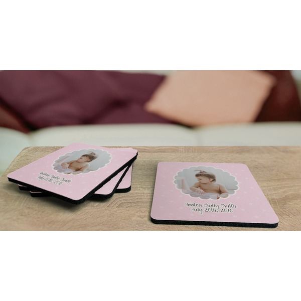 Baby Girl Photo Coaster Rubber Back - On Coffee Table