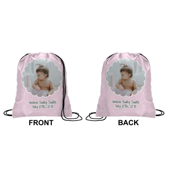Baby Girl Photo Drawstring Backpack Front & Back Medium