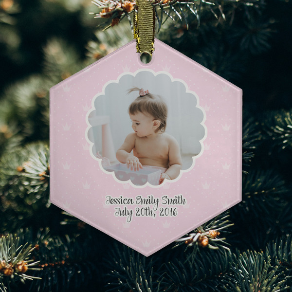 Baby Girl Photo Frosted Glass Ornament - Hexagon (Lifestyle)