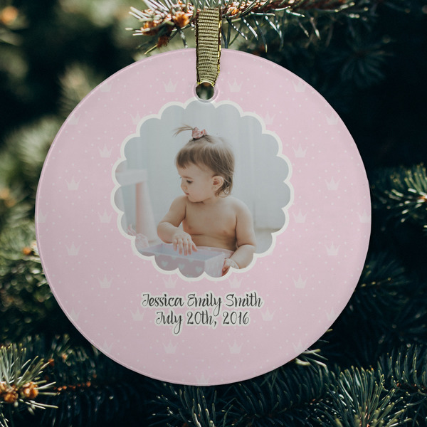Baby Girl Photo Frosted Glass Ornament - Round (Lifestyle)