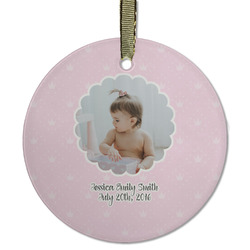 Baby Girl Photo Flat Glass Ornament - Round