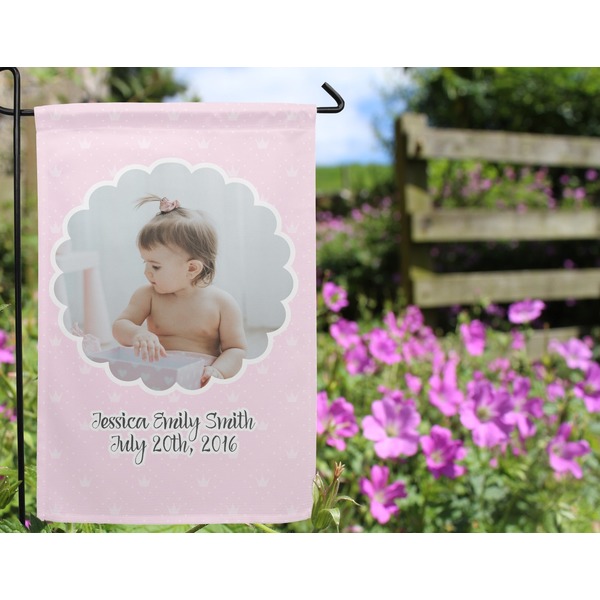 Baby Girl Photo Garden Flag - Outside In Flowers