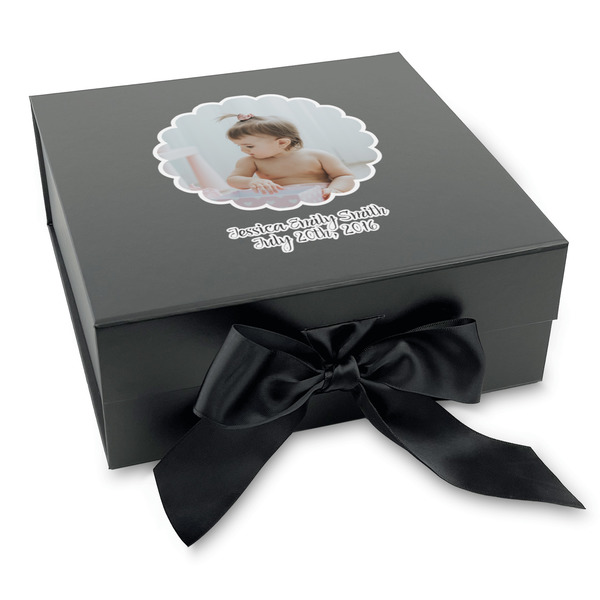 Custom Baby Girl Photo Gift Box with Magnetic Lid - Black