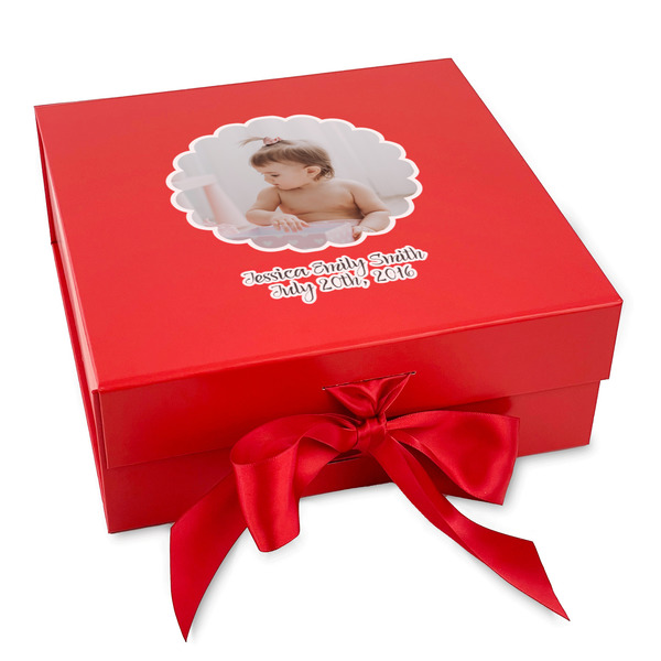 Custom Baby Girl Photo Gift Box with Magnetic Lid - Red