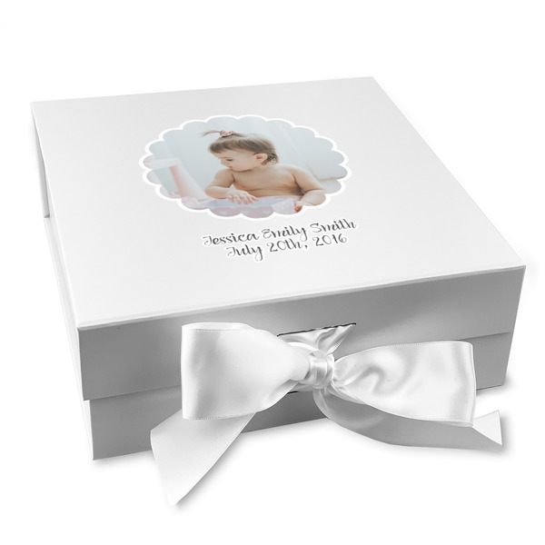 Custom Baby Girl Photo Gift Box with Magnetic Lid - White