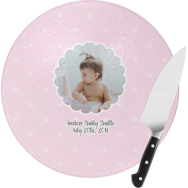 Custom Baby Girl Photo Round Glass Cutting Board - Medium (Personalized)