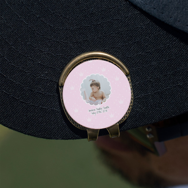 Baby Girl Photo Golf Ball Marker Hat Clip - Gold - On Hat